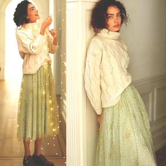 XL Anthropologie Sydney Shimmer Tulle Midi Skirt - Picture 1 of 8